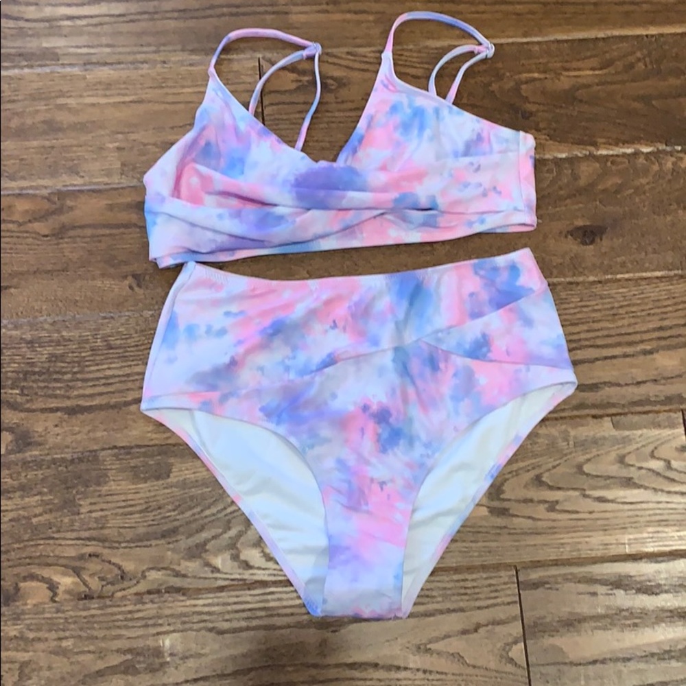 Pink and blue tie dye bikini